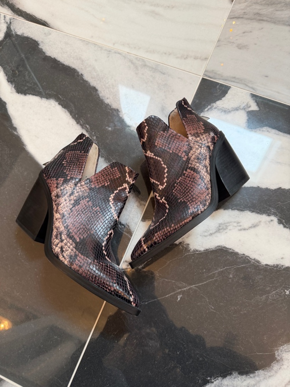 Vince Camuto Snake-Print Cutout Ankle Booties - Brown/Pink